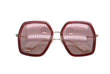 Load image into Gallery viewer, 極美品 GUCCI グッチ スクエア サングラス レッド ゴールド プラスチック メタル 56□19 GG0106S ゴールド金具 中古 4b011778
