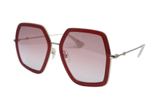 Load image into Gallery viewer, 極美品 GUCCI グッチ スクエア サングラス レッド ゴールド プラスチック メタル 56□19 GG0106S ゴールド金具 中古 4b011778