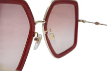 Load image into Gallery viewer, 極美品 GUCCI グッチ スクエア サングラス レッド ゴールド プラスチック メタル 56□19 GG0106S ゴールド金具 中古 4b011778