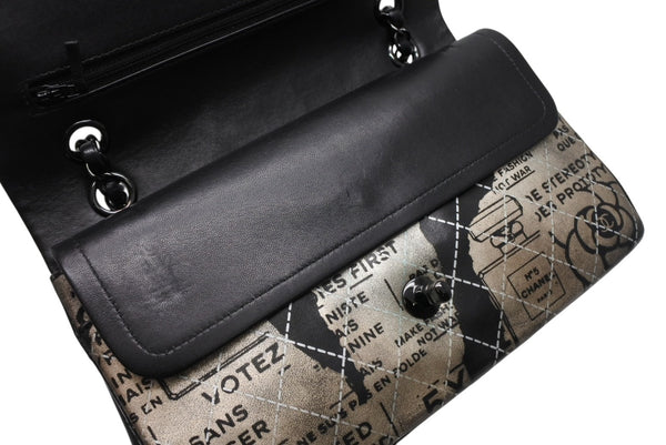 CHANEL シャネル マトラッセ25 Wフラップ Wチェーンショルダーバッグ A01112 21番台 ニュースペーパー ココマーク ラムスキン 美品 中古 4b011652