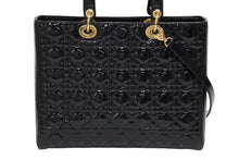 Load image into Gallery viewer, 極美品 Christian Dior クリスチャンディオール レディディオール ラージ カナージュ 2WAY ハンドバッグ 16-BO-0161 ブラック パテントレザー エナメル ゴールド金具 中古 4b011376