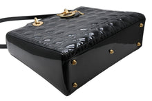 Load image into Gallery viewer, 極美品 Christian Dior クリスチャンディオール レディディオール ラージ カナージュ 2WAY ハンドバッグ 16-BO-0161 ブラック パテントレザー エナメル ゴールド金具 中古 4b011376