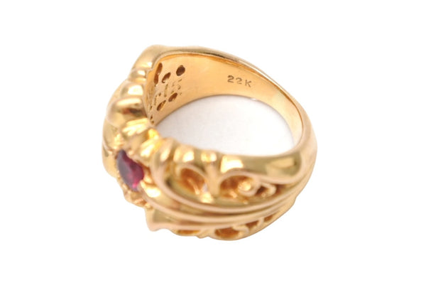 CHROME HEARTS クロムハーツ K&T 22K フローラルリング ルビー サイズ17号 重量29.3g 美品 中古 4b011701