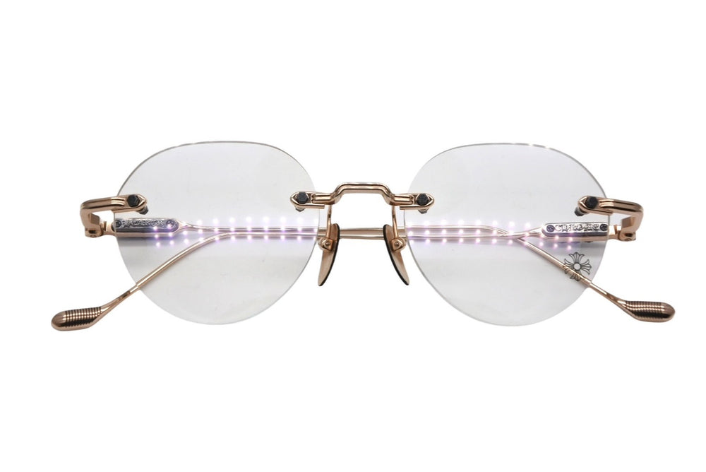 Very Good Condition CHROME HEARTS SOFFFFFFFFERSI Date Glasses Eyewear 90328664 Gold Clear Lens Silver 925 Used 4b011708