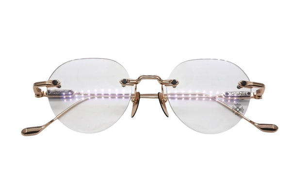 極美品 CHROME HEARTS クロムハーツ SOFFFFFFFFERSI 伊達メガネ アイウェア 90328664 ゴールド クリアレンズ シルバー925 中古 4b011708