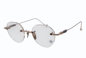 極美品 CHROME HEARTS クロムハーツ SOFFFFFFFFERSI 伊達メガネ アイウェア 90328664 ゴールド クリアレンズ シルバー925 中古 4b011708