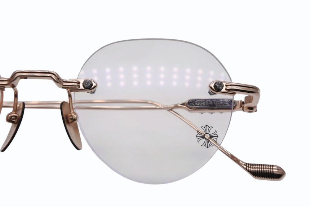 極美品 CHROME HEARTS クロムハーツ SOFFFFFFFFERSI 伊達メガネ アイウェア 90328664 ゴールド クリアレンズ シルバー925 中古 4b011708