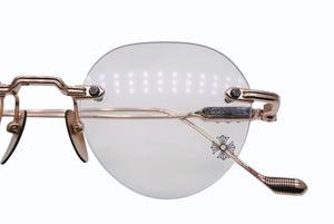 極美品 CHROME HEARTS クロムハーツ SOFFFFFFFFERSI 伊達メガネ アイウェア 90328664 ゴールド クリアレンズ シルバー925 中古 4b011708