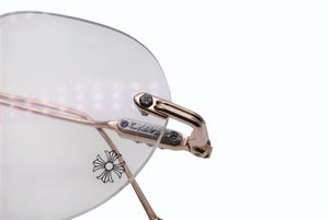 極美品 CHROME HEARTS クロムハーツ SOFFFFFFFFERSI 伊達メガネ アイウェア 90328664 ゴールド クリアレンズ シルバー925 中古 4b011708