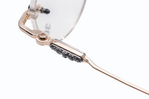 極美品 CHROME HEARTS クロムハーツ SOFFFFFFFFERSI 伊達メガネ アイウェア 90328664 ゴールド クリアレンズ シルバー925 中古 4b011708