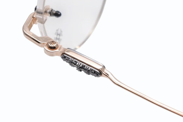 極美品 CHROME HEARTS クロムハーツ SOFFFFFFFFERSI 伊達メガネ アイウェア 90328664 ゴールド クリアレンズ シルバー925 中古 4b011708