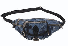 Load image into Gallery viewer, 極美品 CHROME HEARTS クロムハーツ SNAT PACK DNM SCTD PTCH ミニ スナットパック ウエストバッグ デニム パッチワーク 中古 4b011725