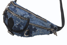 Load image into Gallery viewer, 極美品 CHROME HEARTS クロムハーツ SNAT PACK DNM SCTD PTCH ミニ スナットパック ウエストバッグ デニム パッチワーク 中古 4b011725