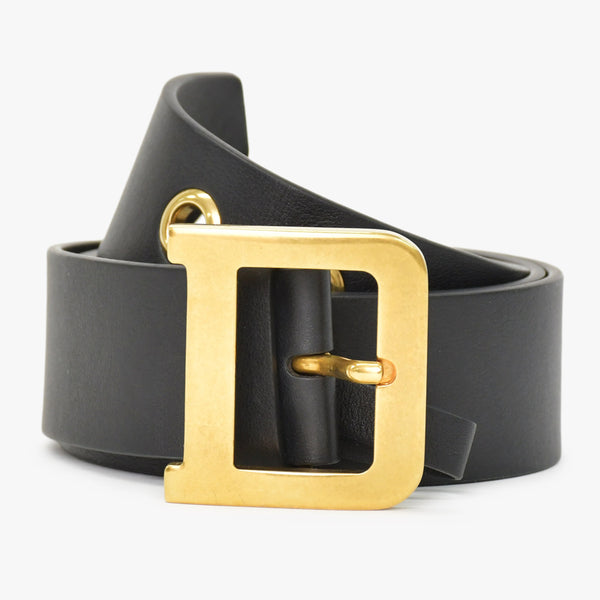 Christian Dior クリスチャンディオール クエイク Dバックル ベルト 23-MA-0179 ブラック レザー サイズ80 ゴールド金具 中古 4b011761
