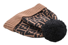Load image into Gallery viewer, FENDI フェンディ ニット帽 帽子 65050010 ズッカ柄 ブラウン ブラック ウール 黒 茶色 美品 中古 4b011772