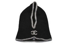 Load image into Gallery viewer, 新品同様 CHANEL シャネル ニットキャップ バラクラバ ココマーク カシミア シルク ブラック グレーKJ9KHJ98 中古 4b011803