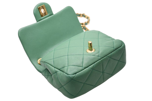 極美品 CHANEL シャネル ミニマトラッセ オーバル ロゴ チェイン ハンドルフラップバッグ ランダム番台 ラムスキン グリーン ゴールド金具 中古 4b011819