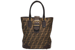 FENDI フェンディ ハンドバッグ ズッカ柄 イタリア製 キャンバス レザー ブラウン ゴールド金具 美品 中古 4b011838