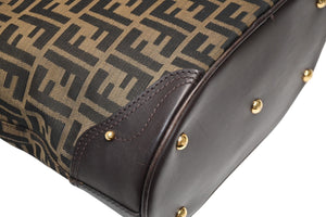 FENDI フェンディ ハンドバッグ ズッカ柄 イタリア製 キャンバス レザー ブラウン ゴールド金具 美品 中古 4b011838