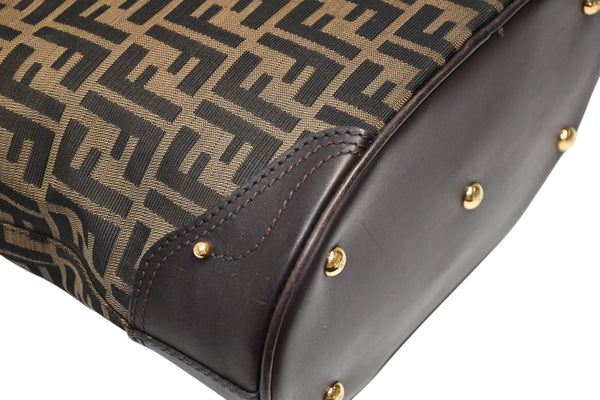 FENDI フェンディ ハンドバッグ ズッカ柄 イタリア製 キャンバス レザー ブラウン ゴールド金具 美品 中古 4b011838