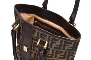 FENDI フェンディ ハンドバッグ ズッカ柄 イタリア製 キャンバス レザー ブラウン ゴールド金具 美品 中古 4b011838