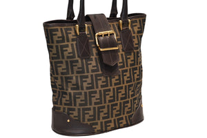 FENDI フェンディ ハンドバッグ ズッカ柄 イタリア製 キャンバス レザー ブラウン ゴールド金具 美品 中古 4b011838