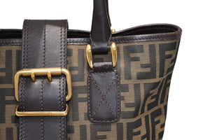 FENDI フェンディ ハンドバッグ ズッカ柄 イタリア製 キャンバス レザー ブラウン ゴールド金具 美品 中古 4b011838