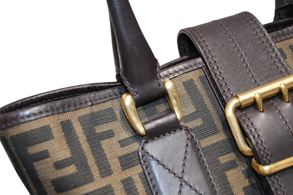 FENDI フェンディ ハンドバッグ ズッカ柄 イタリア製 キャンバス レザー ブラウン ゴールド金具 美品 中古 4b011838