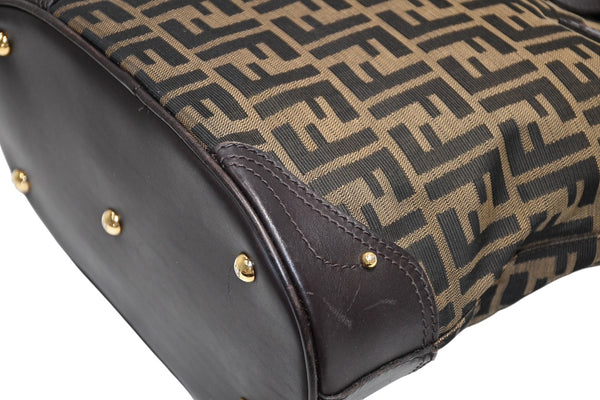 FENDI フェンディ ハンドバッグ ズッカ柄 イタリア製 キャンバス レザー ブラウン ゴールド金具 美品 中古 4b011838