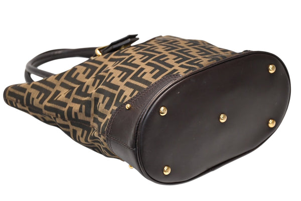 FENDI フェンディ ハンドバッグ ズッカ柄 イタリア製 キャンバス レザー ブラウン ゴールド金具 美品 中古 4b011838