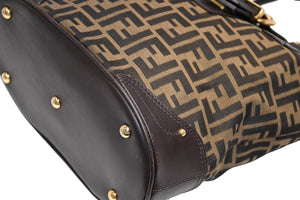 FENDI フェンディ ハンドバッグ ズッカ柄 イタリア製 キャンバス レザー ブラウン ゴールド金具 美品 中古 4b011838