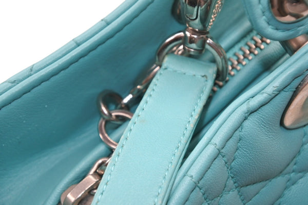 極美品 Christian Dior クリスチャンディオール レディディオール パナレア カナージュ ２WAY ハンドバッグ 01-MA-1121 ターコイズブルー ラムスキン シルバー金具 中古 4b011846