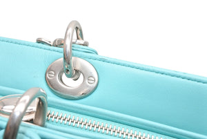 極美品 Christian Dior クリスチャンディオール レディディオール パナレア カナージュ ２WAY ハンドバッグ 01-MA-1121 ターコイズブルー ラムスキン シルバー金具 中古 4b011846