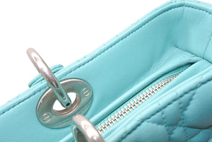 極美品 Christian Dior クリスチャンディオール レディディオール パナレア カナージュ ２WAY ハンドバッグ 01-MA-1121 ターコイズブルー ラムスキン シルバー金具 中古 4b011846
