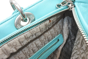 極美品 Christian Dior クリスチャンディオール レディディオール パナレア カナージュ ２WAY ハンドバッグ 01-MA-1121 ターコイズブルー ラムスキン シルバー金具 中古 4b011846