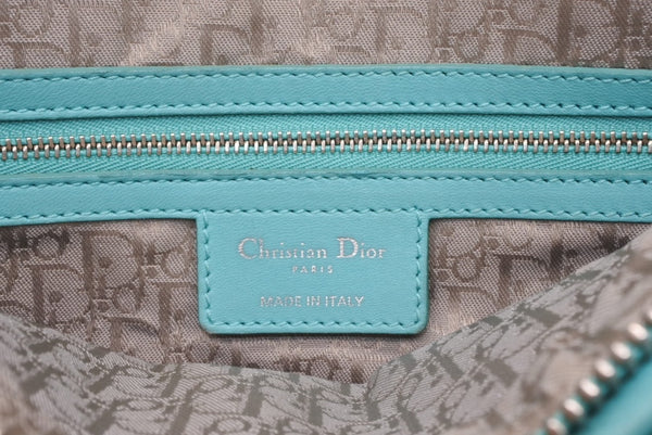 極美品 Christian Dior クリスチャンディオール レディディオール パナレア カナージュ ２WAY ハンドバッグ 01-MA-1121 ターコイズブルー ラムスキン シルバー金具 中古 4b011846
