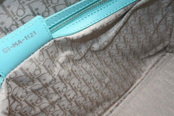 極美品 Christian Dior クリスチャンディオール レディディオール パナレア カナージュ ２WAY ハンドバッグ 01-MA-1121 ターコイズブルー ラムスキン シルバー金具 中古 4b011846