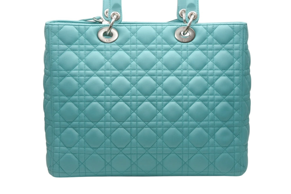 極美品 Christian Dior クリスチャンディオール レディディオール パナレア カナージュ ２WAY ハンドバッグ 01-MA-1121 ターコイズブルー ラムスキン シルバー金具 中古 4b011846