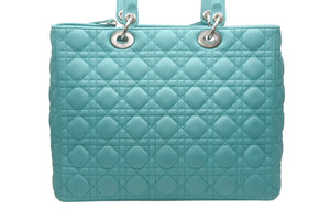 極美品 Christian Dior クリスチャンディオール レディディオール パナレア カナージュ ２WAY ハンドバッグ 01-MA-1121 ターコイズブルー ラムスキン シルバー金具 中古 4b011846