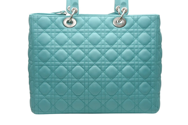 極美品 Christian Dior クリスチャンディオール レディディオール パナレア カナージュ ２WAY ハンドバッグ 01-MA-1121 ターコイズブルー ラムスキン シルバー金具 中古 4b011846