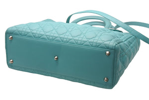 極美品 Christian Dior クリスチャンディオール レディディオール パナレア カナージュ ２WAY ハンドバッグ 01-MA-1121 ターコイズブルー ラムスキン シルバー金具 中古 4b011846