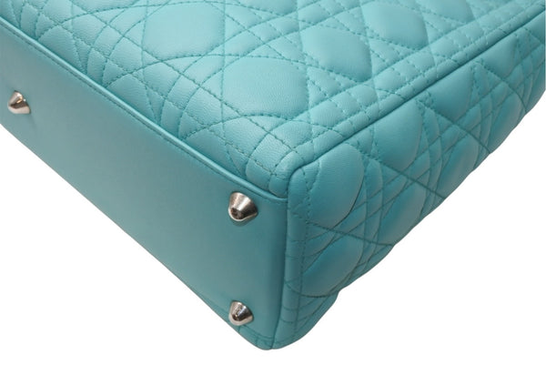 極美品 Christian Dior クリスチャンディオール レディディオール パナレア カナージュ ２WAY ハンドバッグ 01-MA-1121 ターコイズブルー ラムスキン シルバー金具 中古 4b011846