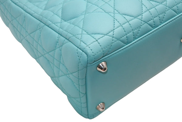 極美品 Christian Dior クリスチャンディオール レディディオール パナレア カナージュ ２WAY ハンドバッグ 01-MA-1121 ターコイズブルー ラムスキン シルバー金具 中古 4b011846