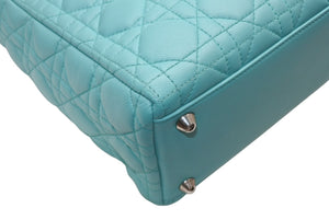 極美品 Christian Dior クリスチャンディオール レディディオール パナレア カナージュ ２WAY ハンドバッグ 01-MA-1121 ターコイズブルー ラムスキン シルバー金具 中古 4b011846