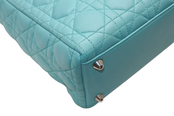 極美品 Christian Dior クリスチャンディオール レディディオール パナレア カナージュ ２WAY ハンドバッグ 01-MA-1121 ターコイズブルー ラムスキン シルバー金具 中古 4b011846