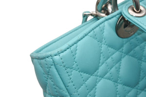 極美品 Christian Dior クリスチャンディオール レディディオール パナレア カナージュ ２WAY ハンドバッグ 01-MA-1121 ターコイズブルー ラムスキン シルバー金具 中古 4b011846
