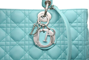 極美品 Christian Dior クリスチャンディオール レディディオール パナレア カナージュ ２WAY ハンドバッグ 01-MA-1121 ターコイズブルー ラムスキン シルバー金具 中古 4b011846