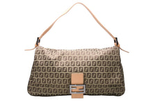 Load image into Gallery viewer, 極美品 FENDI フェンディ ズッキーノ マンマバゲット ショルダーバッグ ブラウン ベージュ 8BR030 コットン キャンバス レザー シルバー金具 中古 4b011852