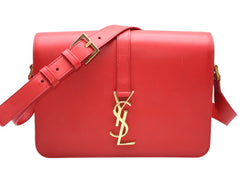 極美品 SAINT LAURENT サンローラン ユニベルシテ ショルダーバッグ 357403 レッド カーフスキン ゴールド金具 中古 4b011902