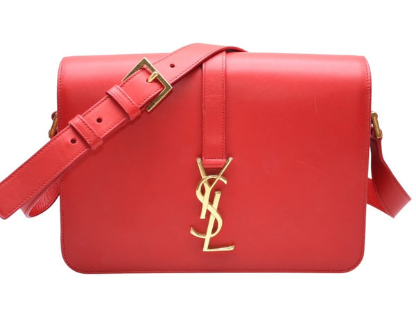 極美品 SAINT LAURENT サンローラン ユニベルシテ ショルダーバッグ 357403 レッド カーフスキン ゴールド金具 中古 4b011902